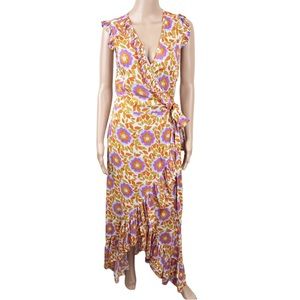 FEATHER & FIND FLORAL PRINTED RUFFLE WRAP MAXI DRESS